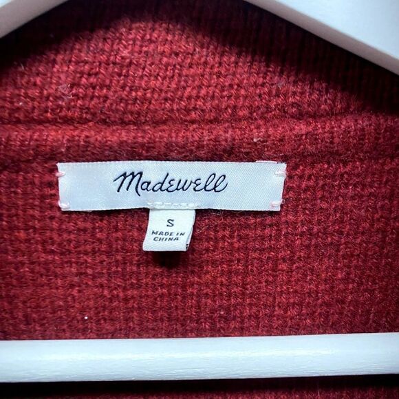 Madewell Ryder Maroon Knit Alpaca Duster Cardigan S Merino Wool Chunky Plush - Picture 2 of 7